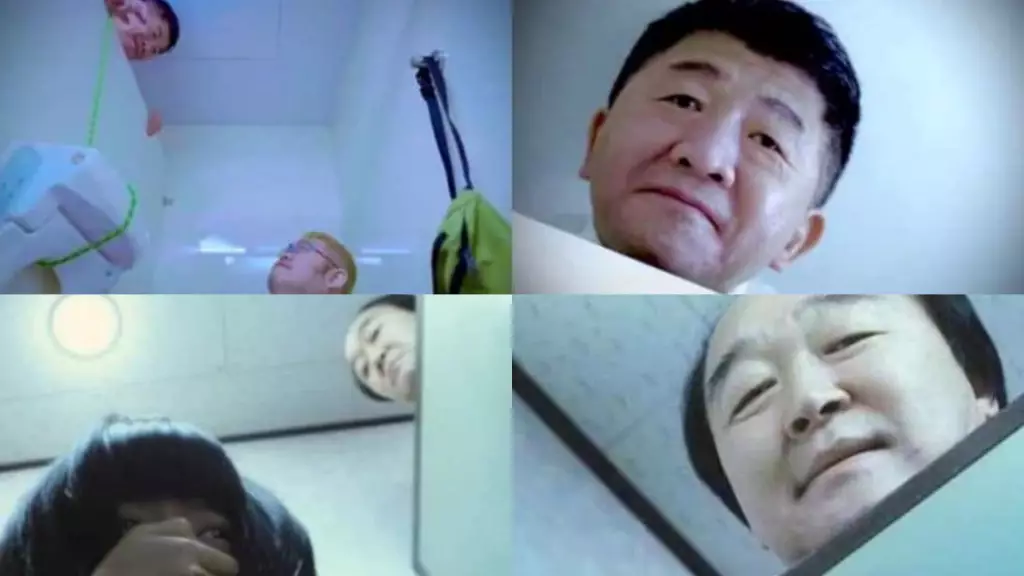 網民批評陳時中探頭窺廁格一幕(上圖),與電影《熔爐》99%相似。網圖