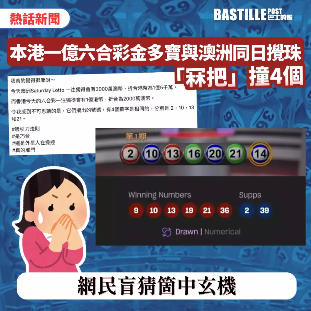 本港一億六合彩金多寶與澳洲同日攪珠「冧把」撞4個網民盲猜箇中玄機
