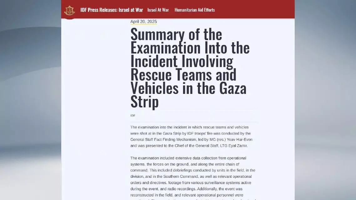 Israel admits "professional failures" in killing medics, Palestine Red Crescent Society refutes its claim