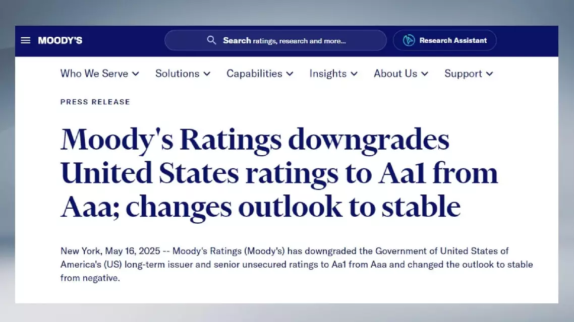 Moody's Ratings cuts U.S. credit rating citing budgetary burden