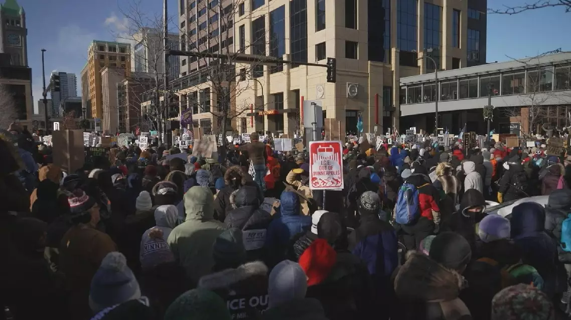 Thousands brave cold to protest against ICE in Minneapolis