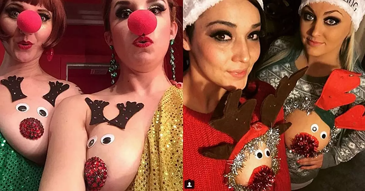 Tackiest trends of wearing ugly Christmas sweater by exposing 'reindeer' breasts