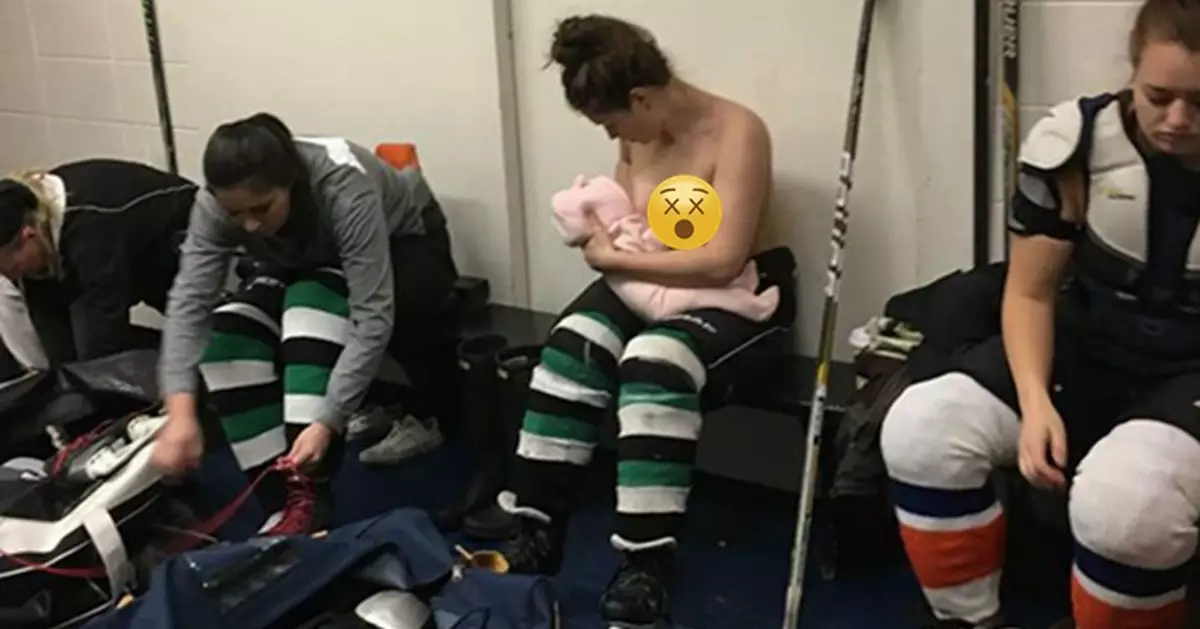 Brave mom breastfed 2-month-old baby between periods of her hockey game