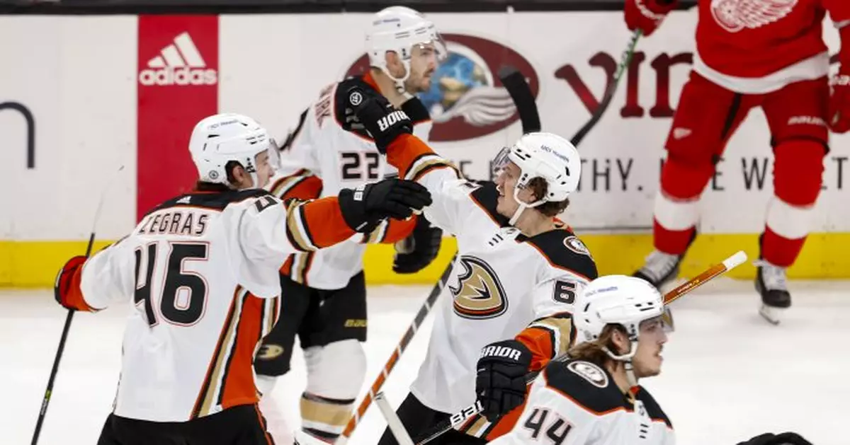 Zegras leads Ducks to 4-3 win over Red Wings in SO