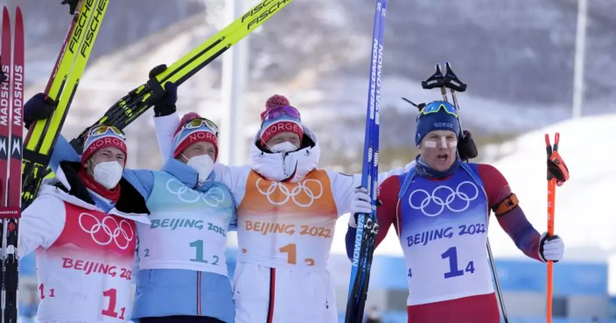 Norway takes Olympic gold medal in biathlon team relay