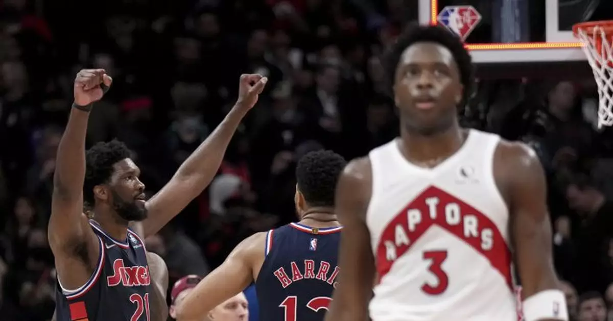 Embiid hits late 3 in OT, 76ers beat Raptors for 3-0 lead