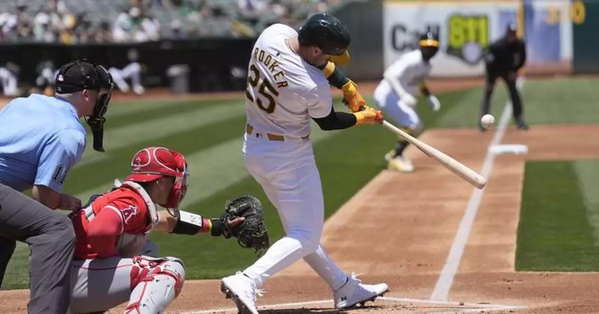 Rooker, Butler each drive in 3 runs in the Athletics' 8-2 victory over the Angels