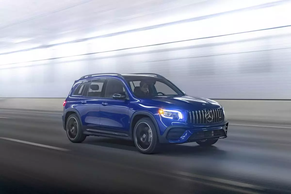 This photo provided by Mercedes-Benz shows the 2021 GLB. It may be small but the GLB is luxurious enough to earn its Mercedes badge. (Courtesy of Mercedes-Benz USA via AP)
