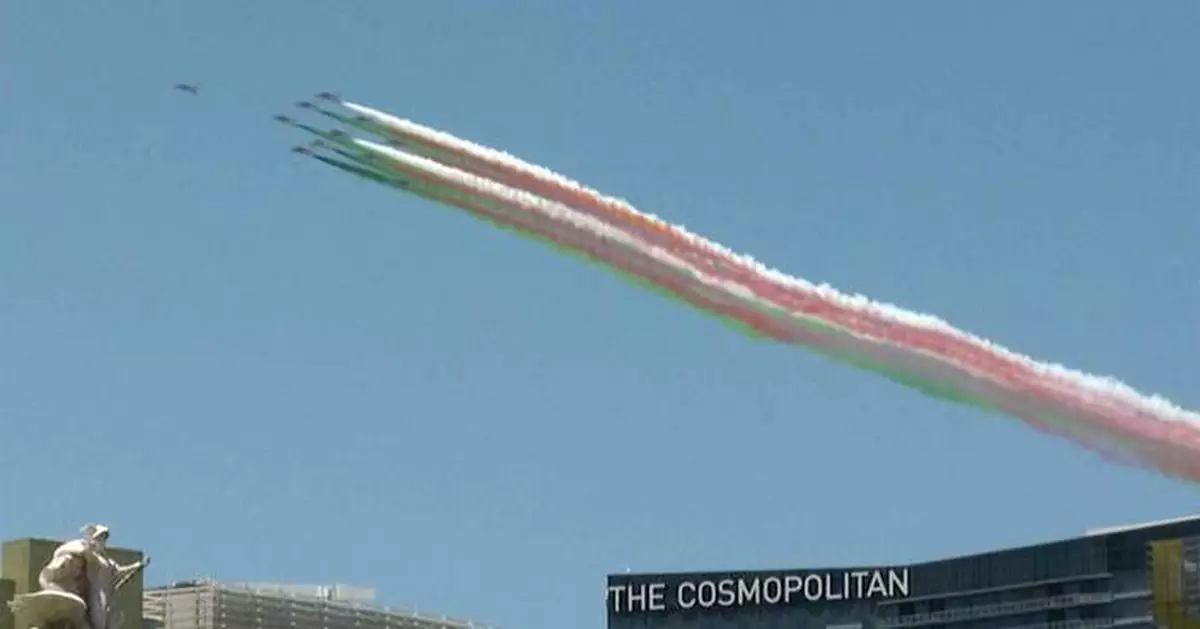 Italian Air Force precision team flies over Vegas Strip, headed to July 4 in Los Angeles area