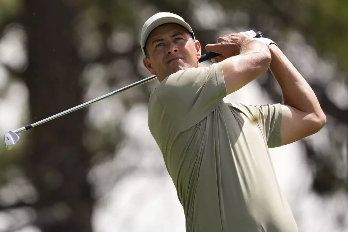 Australia's Adam Scott hits from the seventh tee during the final round of the BMW Championship golf event at Castle Pines Golf Club on Sunday, Aug. 25, 2024, in Castle Rock, Colorado. (AP Photo/Matt York)