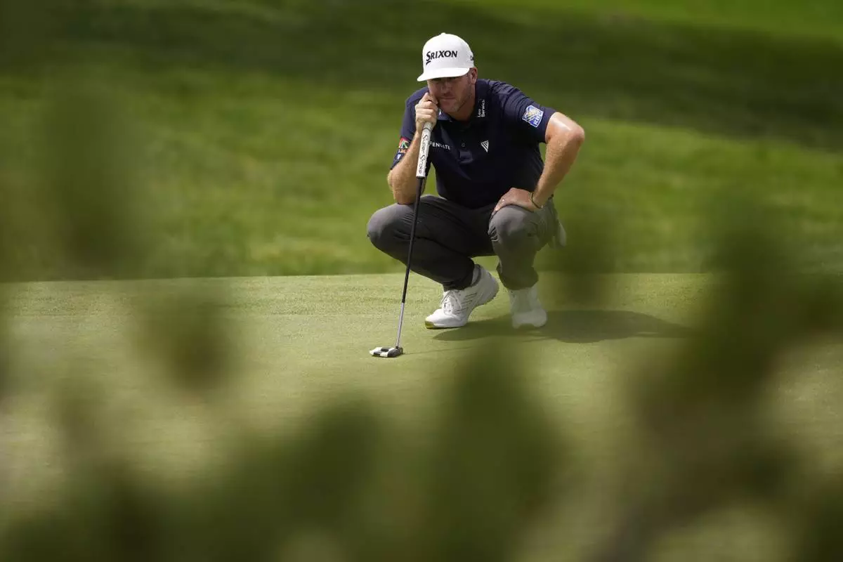 Taylor Pendrith of Canada prepares a putt on the sixth green during the final round of the BMW Championship golf event at Castle Pines Golf Club on Sunday, Aug. 25, 2024, in Castle Rock, Colo. (AP Photo/Matt York)