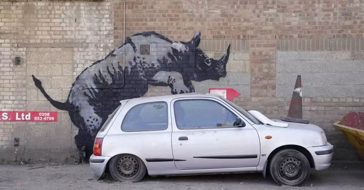 Banksy unveils new rhino art in an animal-themed collection that has popped up across London