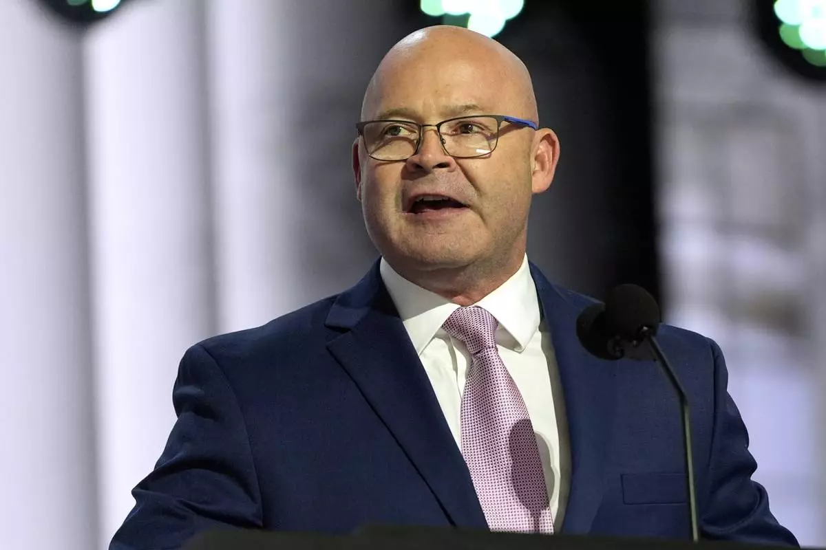 FILE - Sean O'Brien, president of the International Brotherhood of Teamsters, speaks during the Republican National Convention in Milwaukee, July 15, 2024. (AP Photo/Julia Nikhinson, File)