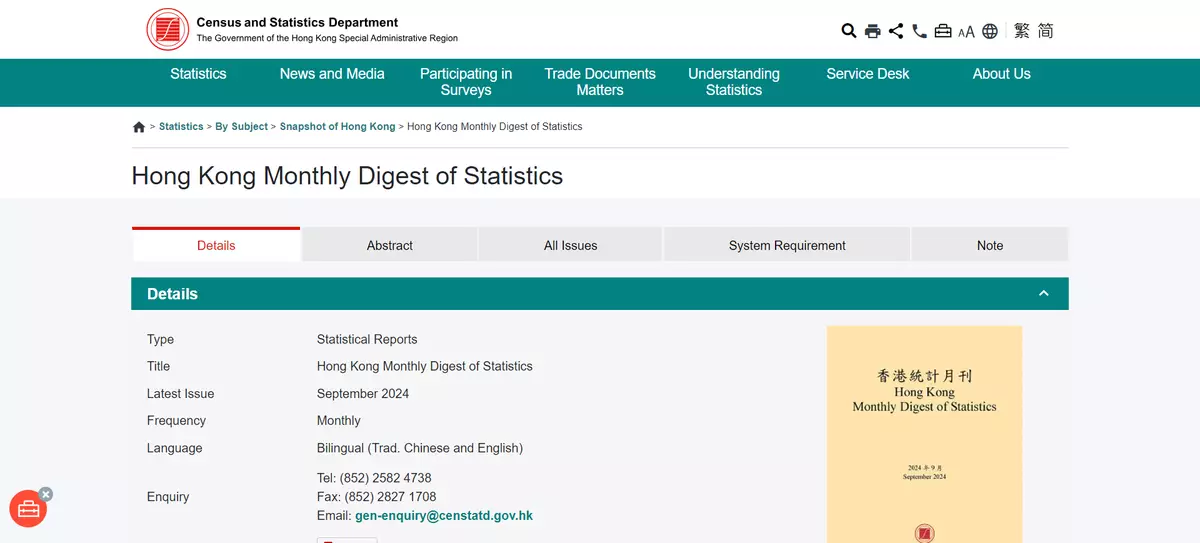 Hong Kong Releases September 2024 Monthly Digest of Statistics Featuring Key Social Security Data and Economic Analysis.