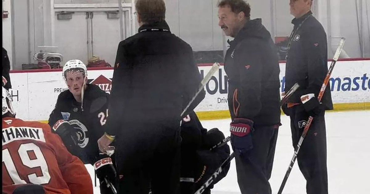 Father of Gaudreau brothers helps out on the ice at Philadelphia Flyers practice