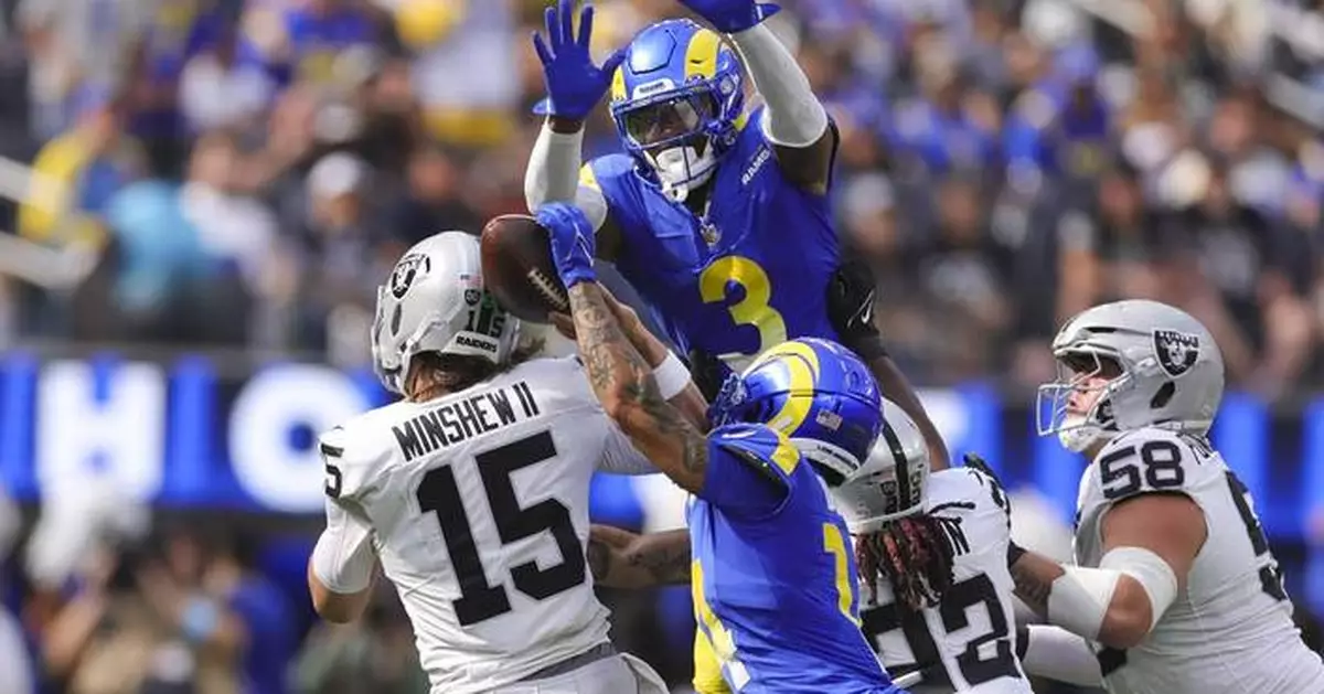 Rams force 4 turnovers and hold off Raiders 20-15 after QB Aidan O'Connell gets injured