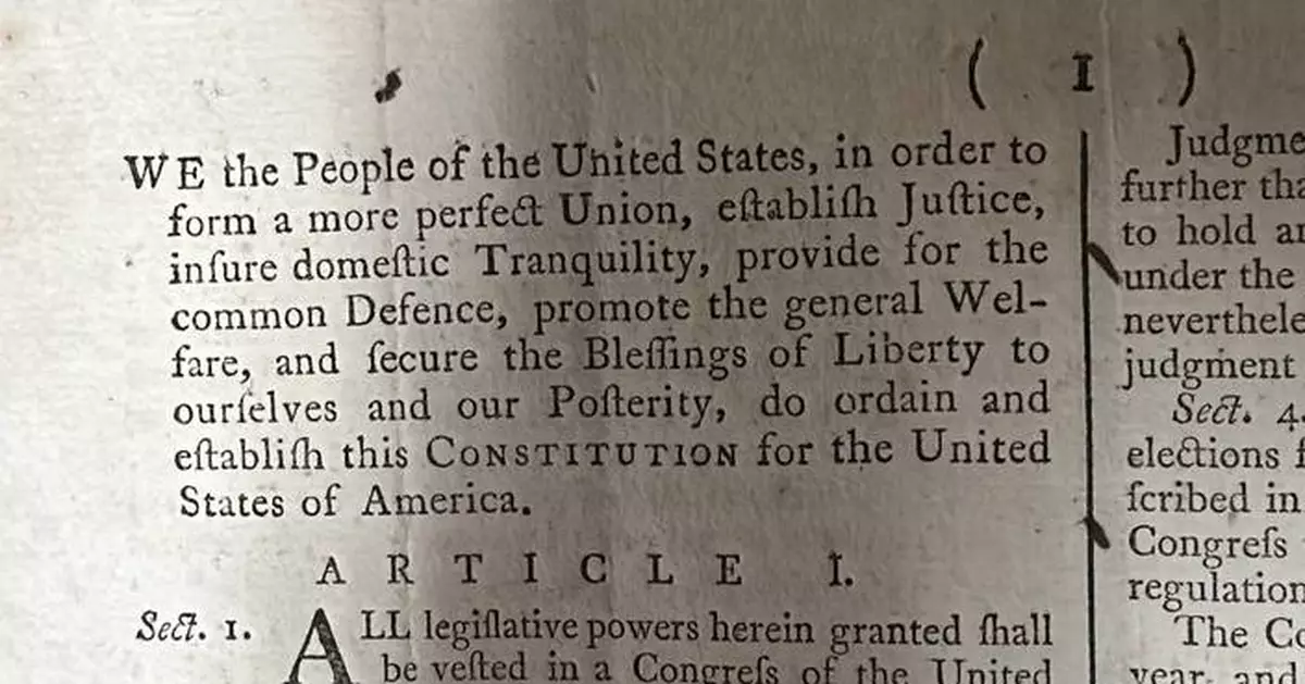 Rare copy of the US Constitution up for auction is expected to sell for millions