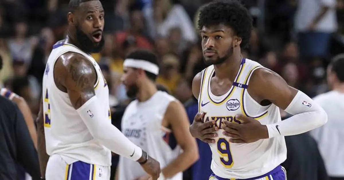 LeBron and son Bronny James play together for the first time in a preseason game for the Lakers