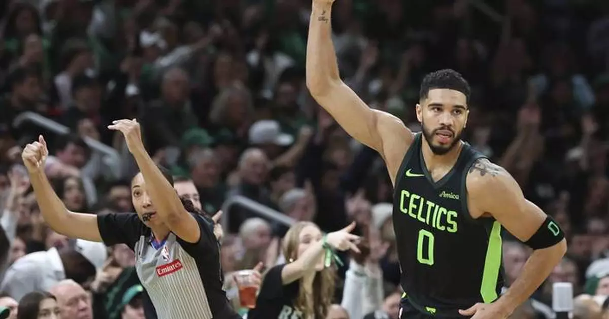 Tatum's 3-pointer at the buzzer in overtime gives the Celtics a 126-123 victory over the Raptors