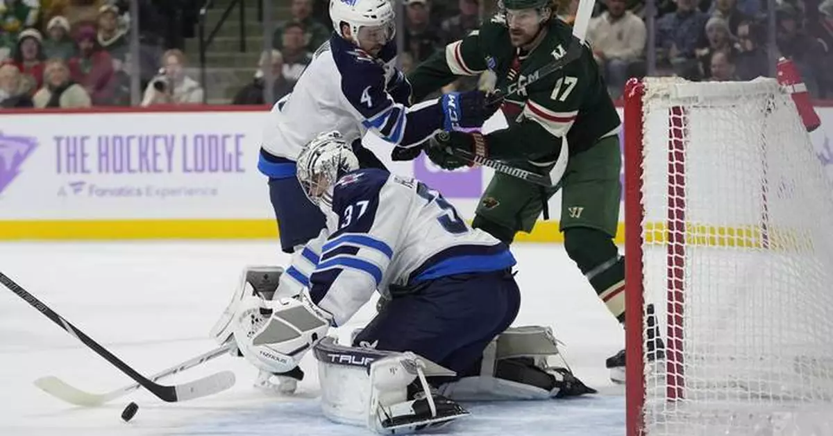 Hellebuyck makes 43 saves, Iafallo scores twice to give Jets 4-1 win over Wild