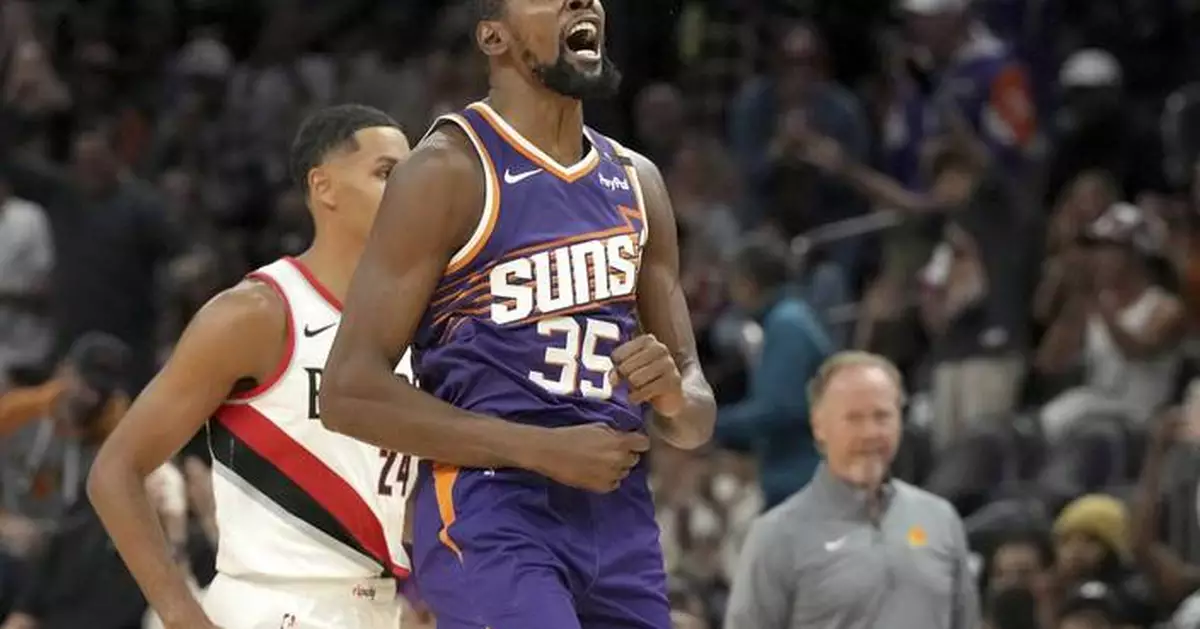 Booker scores 28, Durant has 21 as Suns down Trail Blazers 103-97