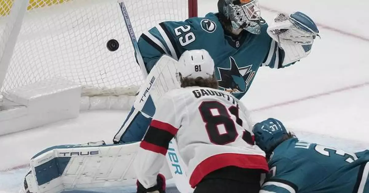 Gaudette scores go-ahead goal as Senators beat Sharks 4-3 with only 11 shots on goal