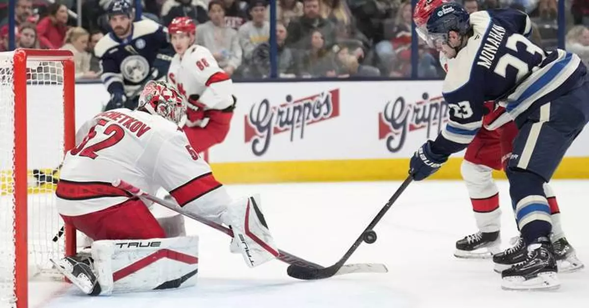 Marchenko ties it late, Monahan gets only goal in shootout as Blue Jackets beat Hurricanes 5-4