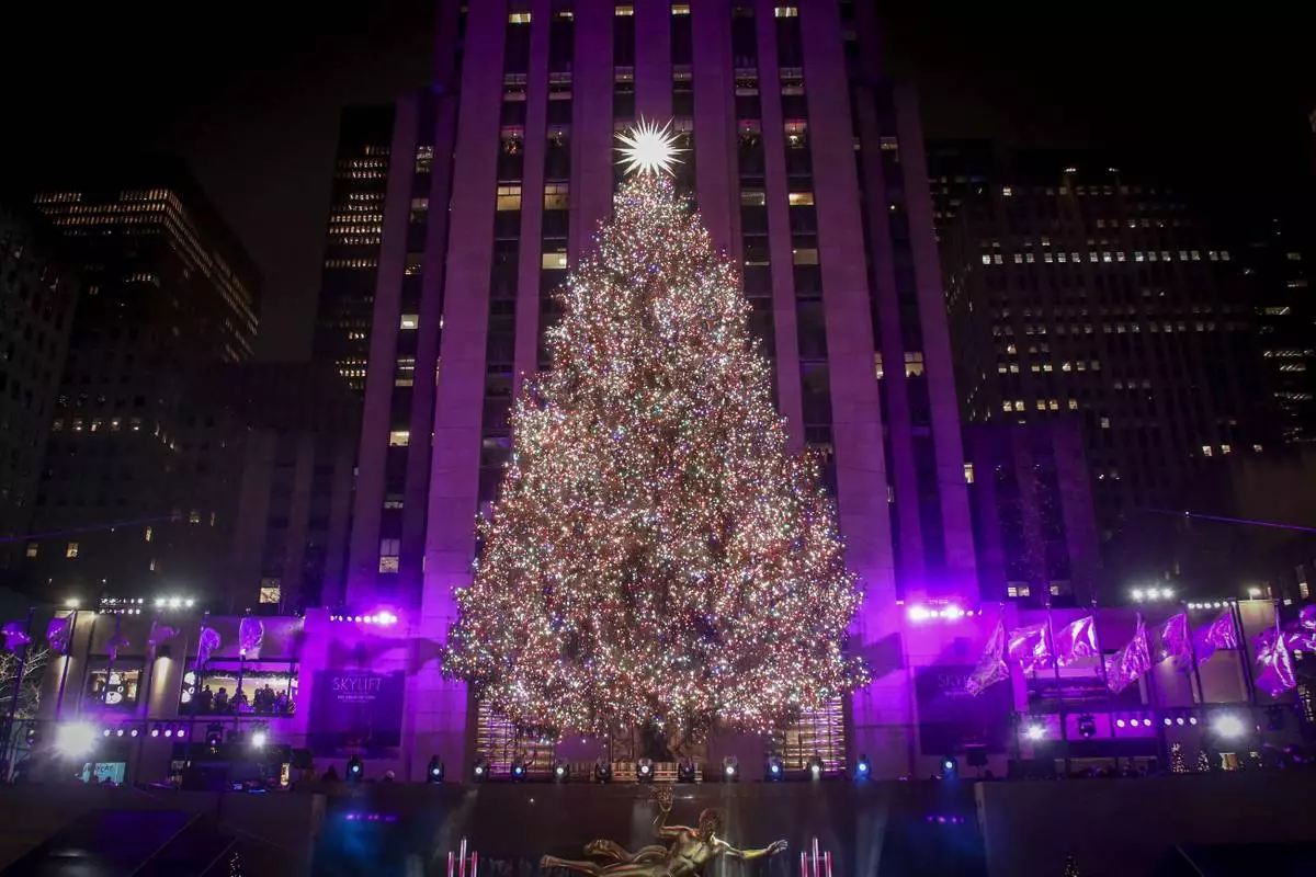 The Rockefeller Center Christmas tree is seen at the tree lighting ceremony on Wednesday, Dec. 4, 2024, in New York. (Photo by Andy Kropa/Invision/AP)
