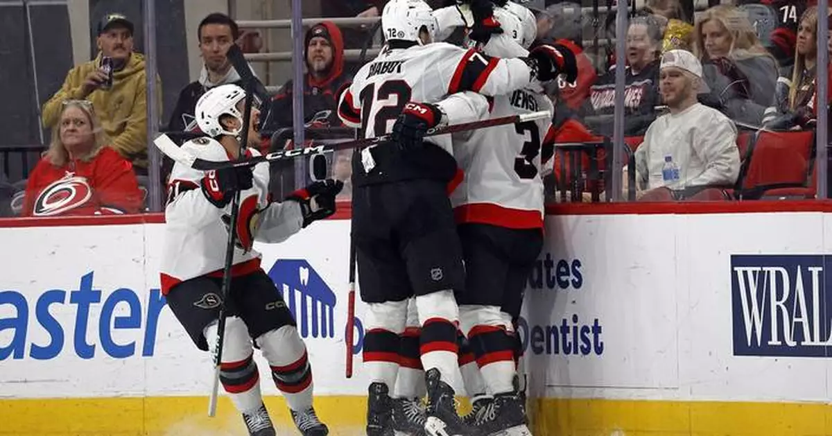 Pinto scores 2 goals, Ullmark gets 2nd shutout of season as Senators beat Hurricanes 3-0