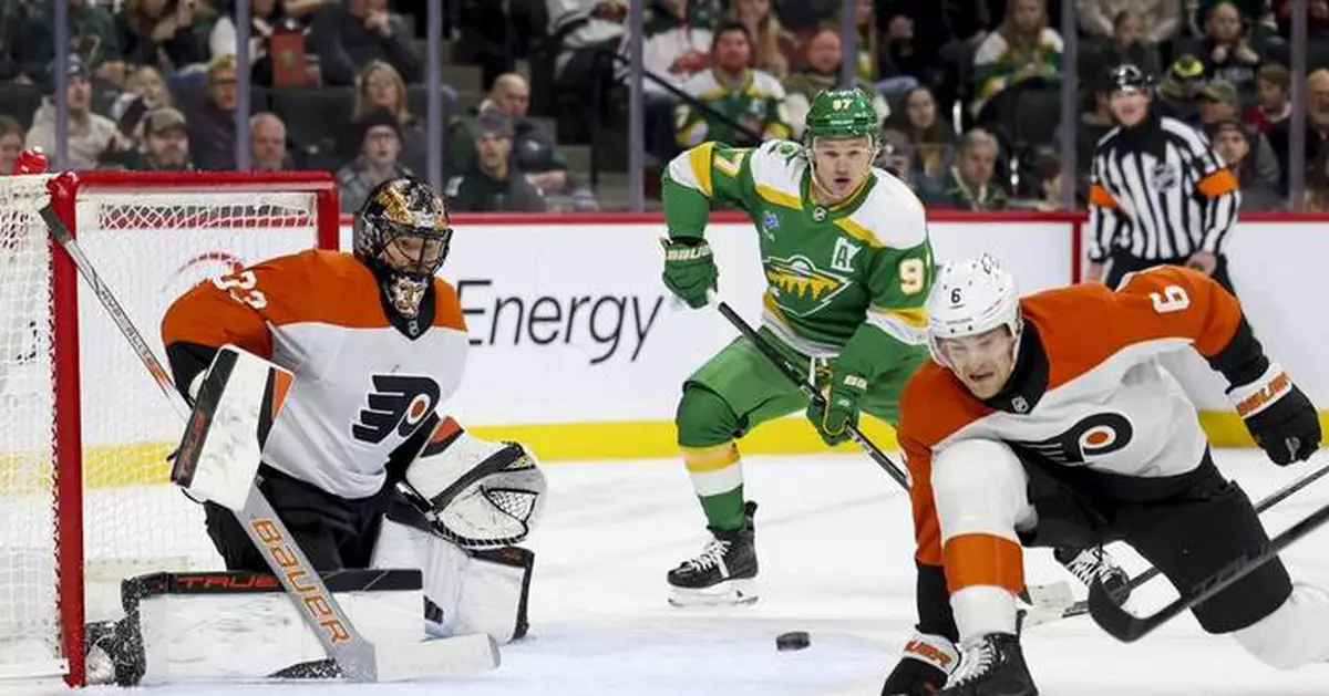 Wild's Kirill Kaprizov scores off Flyers' goalie helmet, banking shot into net