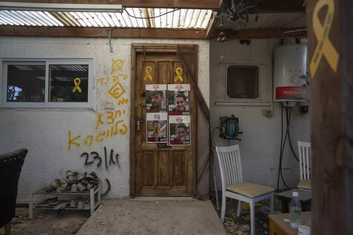 The home of Ariel Cunio and Arbel Yehud, hostages who were pulled into Gaza by Hamas militants in their Oct. 7, 2023 attack, stands empty after nearly 15 months of war in kibbutz Nir Oz, southern Israel, Thursday Dec. 5, 2024 (AP Photo/Ohad Zwigenberg)
