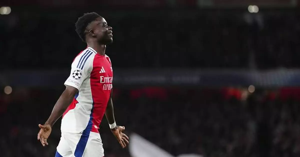 Saka denied a first Arsenal hat trick by his own teammate in Champions League win