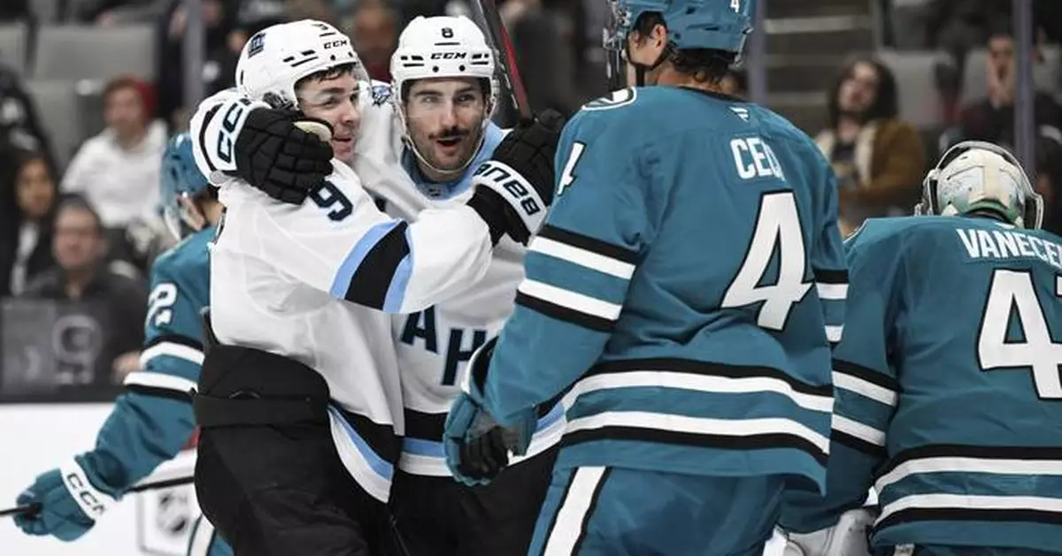 Keller scores power-play goal in the final minute to lift Utah past the Sharks, 4-3