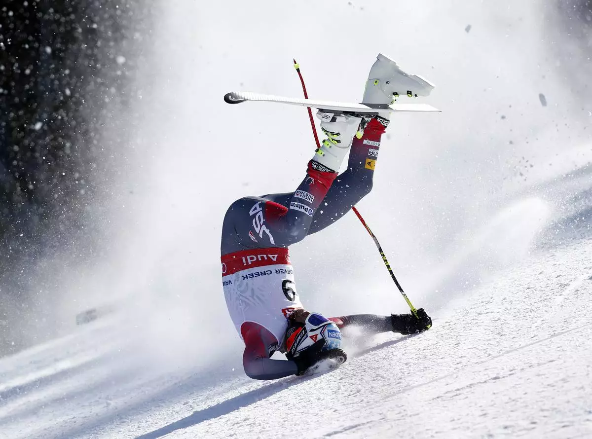 FILE - In this photo provided by Pentaphoto United States' Bode Miller crashes during the men's super-G competition at the alpine skiing world championships, Thursday, Feb. 5, 2015, in Beaver Creek, Colo. Miller did not finish the race. (AP Photo/Pentaphoto, Shinichiro Tanaka, File)