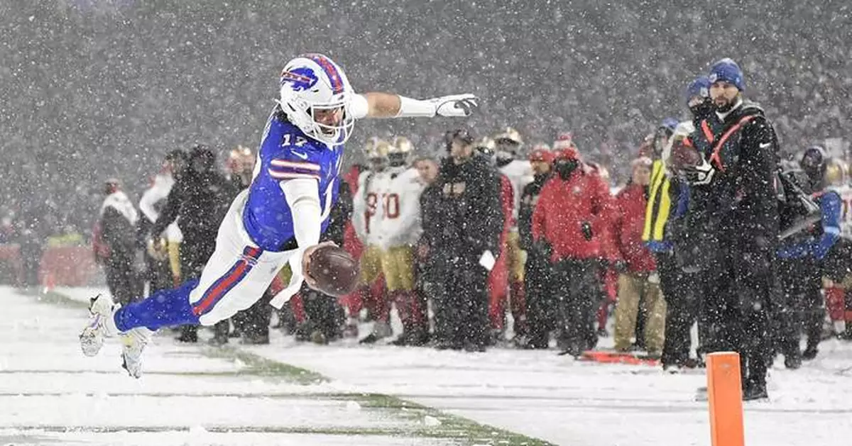 Josh Allen has TDs passing, rushing and receiving as Bills rout 49ers 35-10 in snow, clinch AFC East