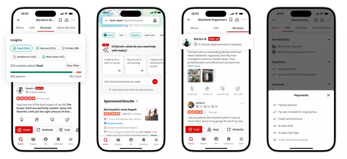 Yelp's end-of-year product release unveils AI-powered Review Insights, enhancements to Yelp Assistant, Recognitions in more places, new tipping and payment business attributes, and more. (Graphic: Business Wire)