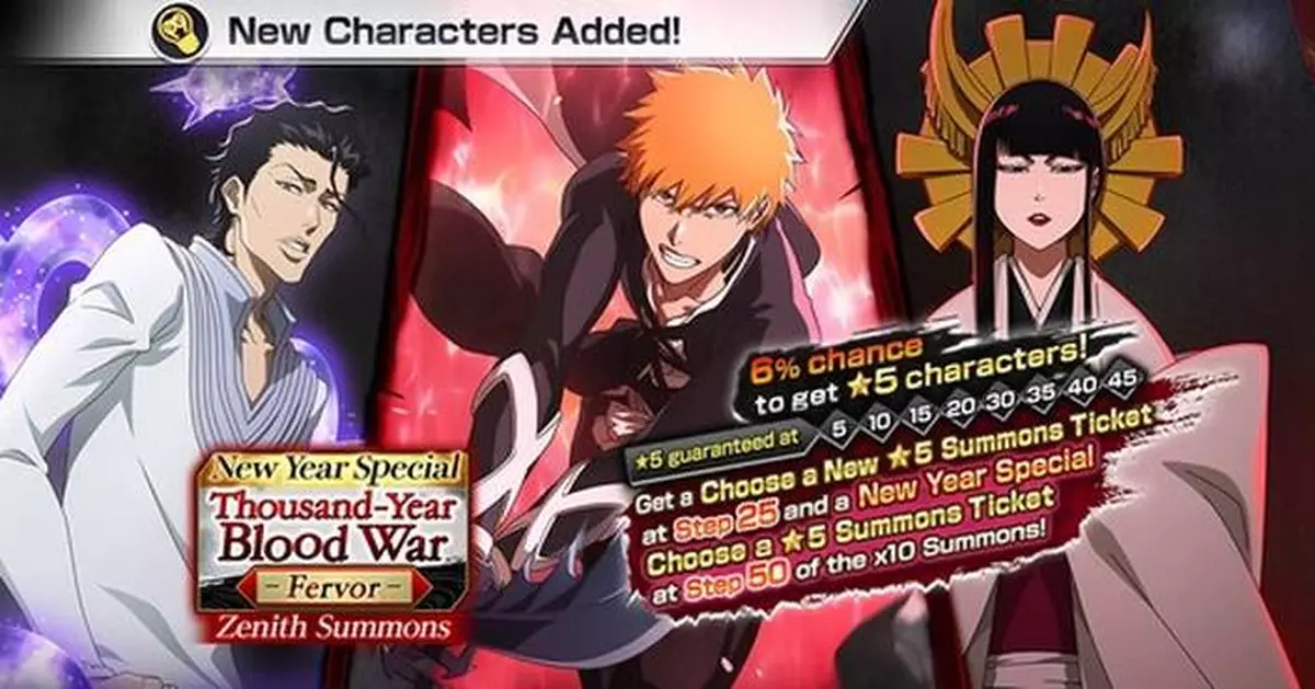 "Bleach: Brave Souls" New Year Special - Thousand-Year Blood War Zenith Summons: Fervor to Begin Alongside a Gift Campaign with Prizes Like an Xbox &amp; Brave Souls Original Merch