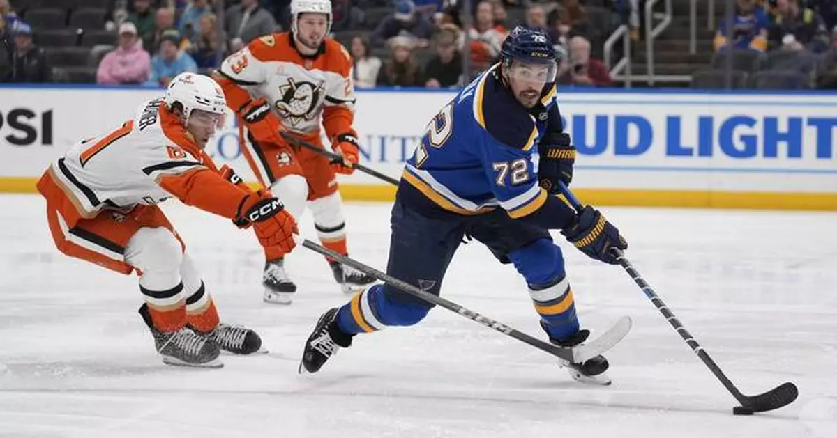 Thomas has 2 goals as Blues beat Ducks 6-2