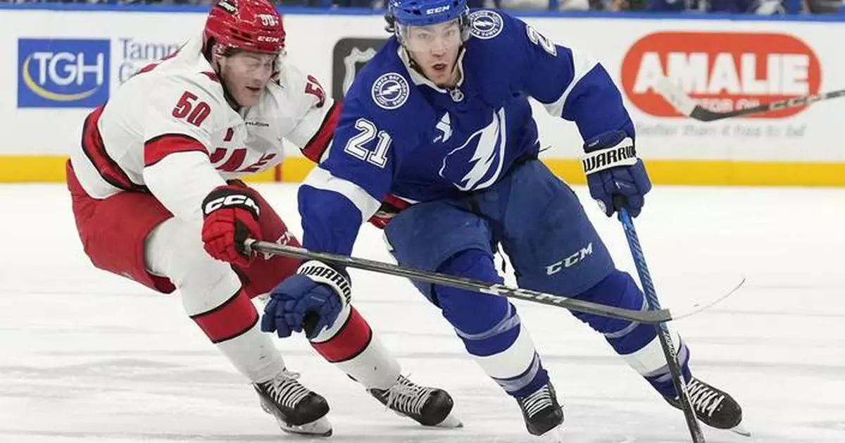 Brayden Point scores with 52 seconds to play to lift Lightning to 3-2 win over Hurricanes