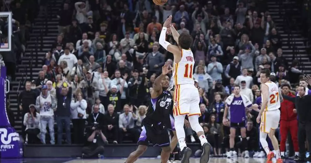 Trae Young's 49-foot buzzer-beater lifts Hawks to a 124-121 win over the Jazz