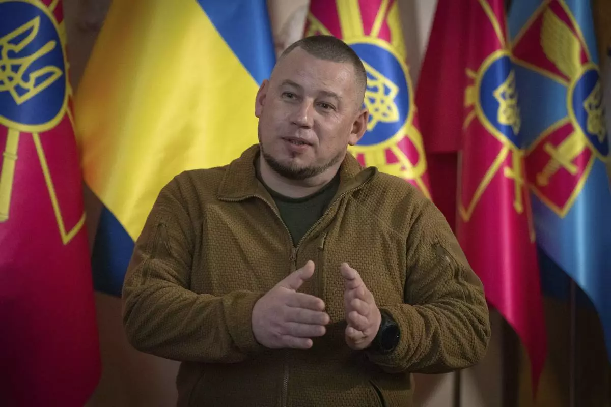 Deputy Head of the Ukrainian President's Office, Col. Pavlo Palisa, speaks during an interview with The Associated Press in Kyiv, Ukraine, Wednesday, Jan. 22, 2025. (AP Photo/Efrem Lukatsky)
