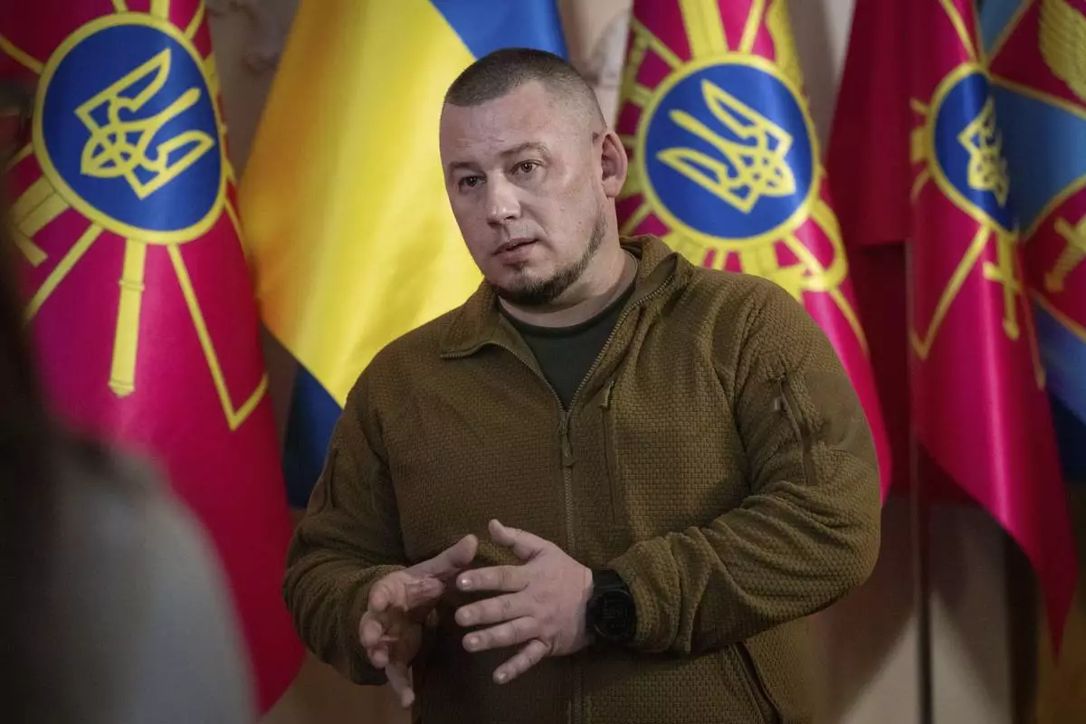 Deputy Head of the Ukrainian President's Office, Col. Pavlo Palisa, speaks during an interview with The Associated Press in Kyiv, Ukraine, Wednesday, Jan. 22, 2025. (AP Photo/Efrem Lukatsky)