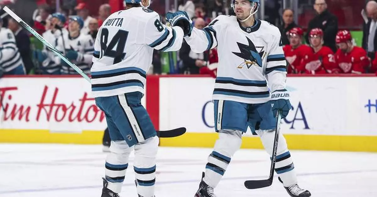 Eklund posts 3-point game as Sharks beat Red Wings 6-3 and end Detroit's 7-game win streak