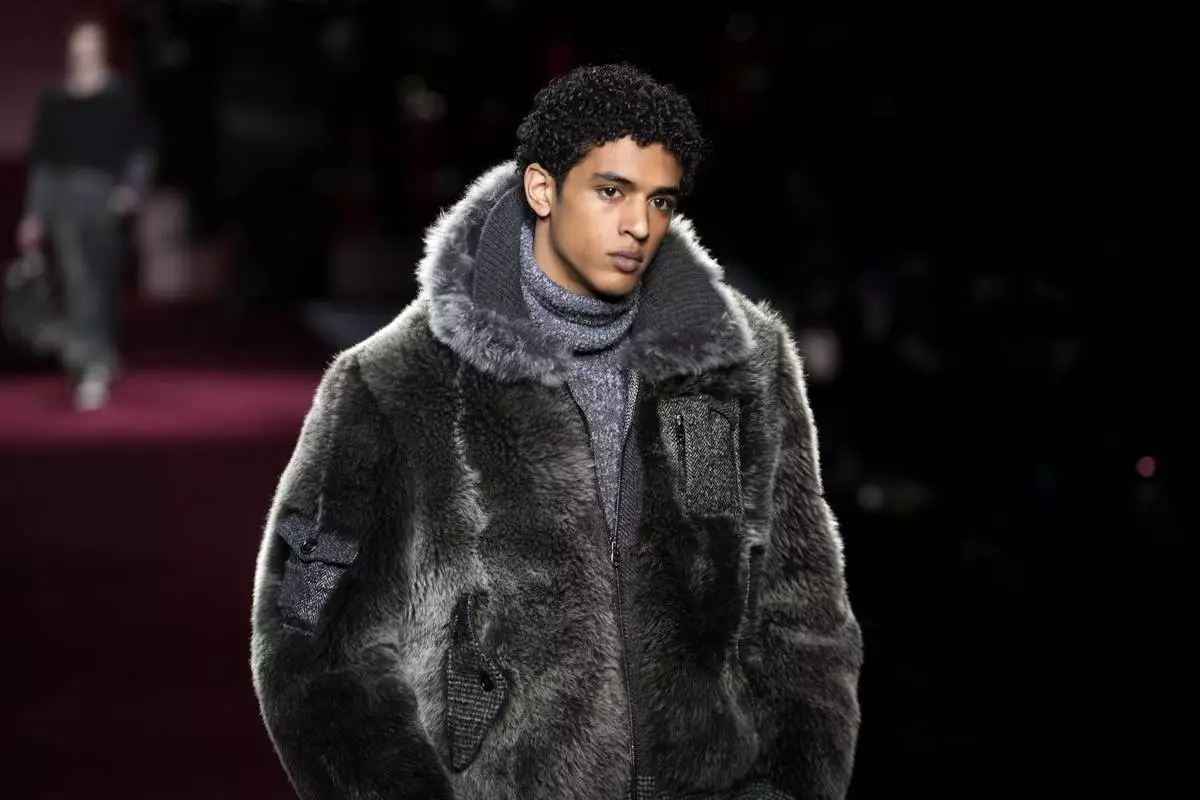 A model wears a creation part of the men's Dolce &amp; Gabbana Fall-Winter 2025-2026 collection, that was presented in Milan, Italy, Saturday, Jan. 18, 2025. (AP Photo/Luca Bruno)