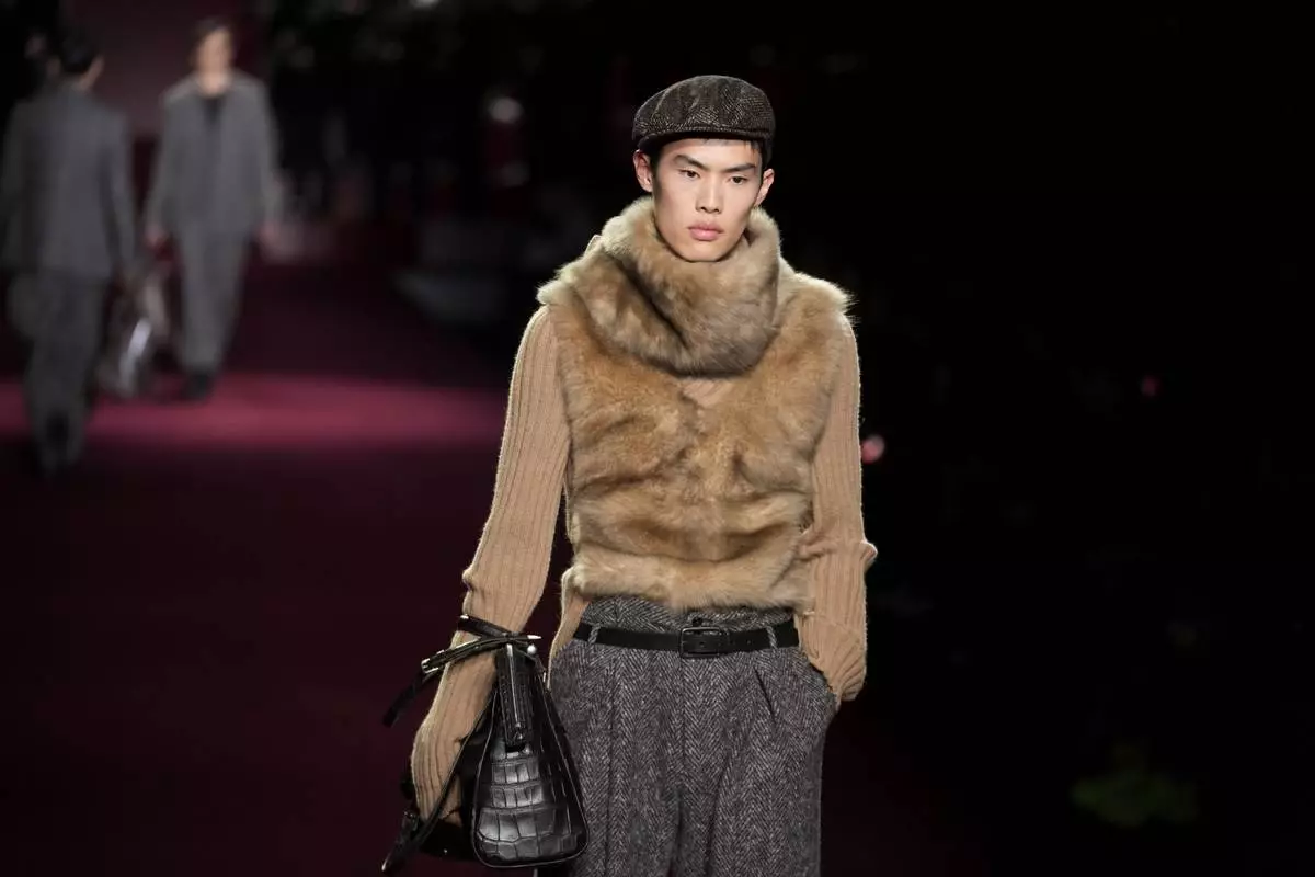 A model wears a creation part of the men's Dolce &amp; Gabbana Fall-Winter 2025-2026 collection, that was presented in Milan, Italy, Saturday, Jan. 18, 2025. (AP Photo/Luca Bruno)