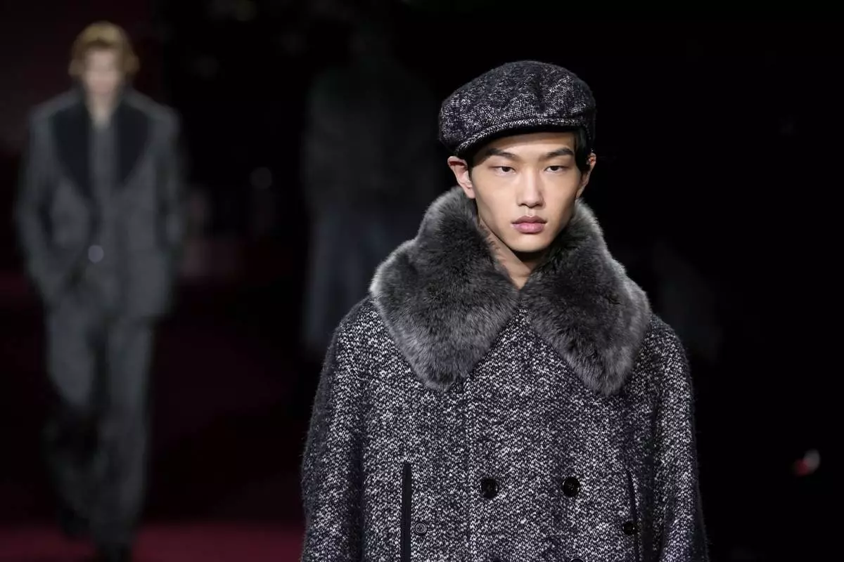A model wears a creation part of the men's Dolce &amp; Gabbana Fall-Winter 2025-2026 collection, that was presented in Milan, Italy, Saturday, Jan. 18, 2025. (AP Photo/Luca Bruno)