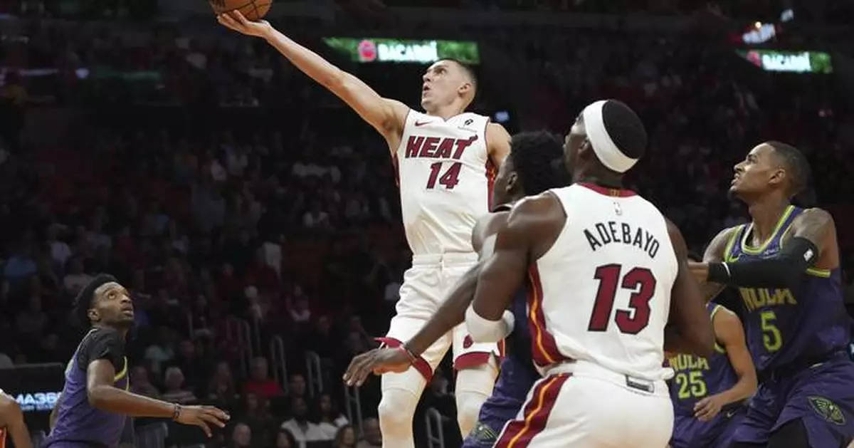 Herro scores 32, Adebayo nears triple-double and Heat never trail in 119-108 win over Pelicans