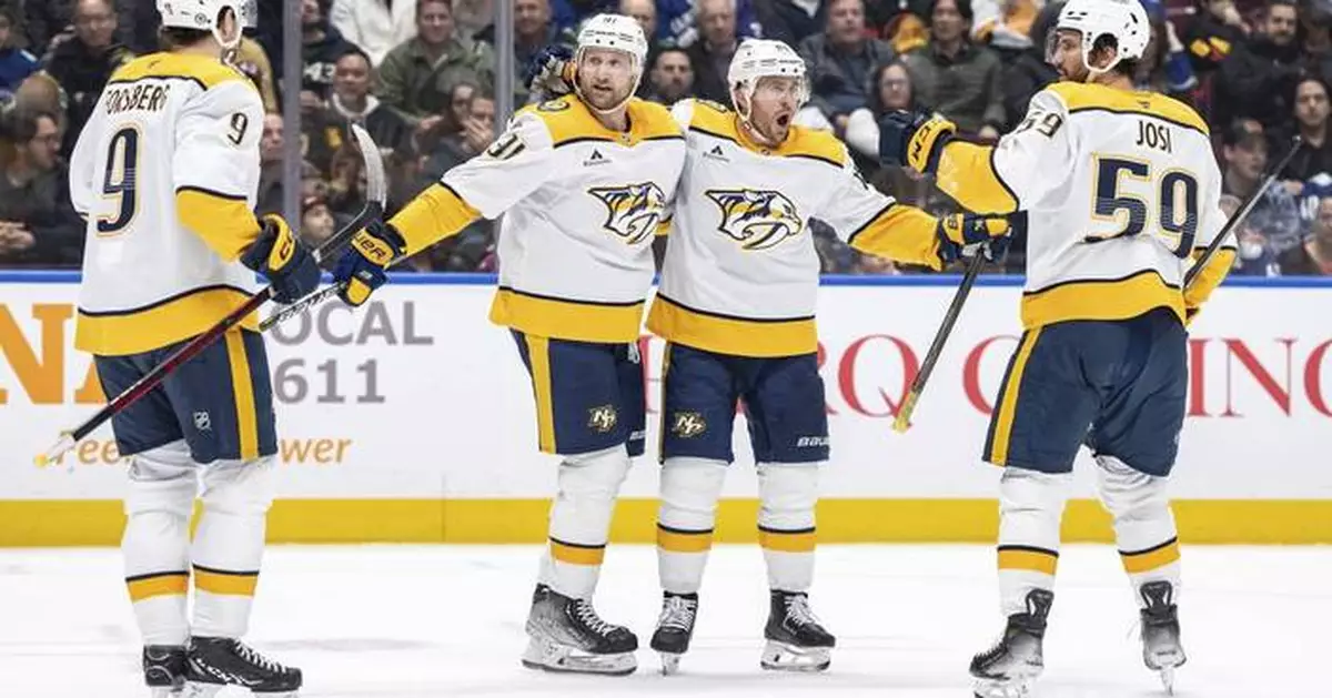 Stamkos scores in 2nd period, Saros gets 4th shutout of season as Predators beat Canucks 3-0