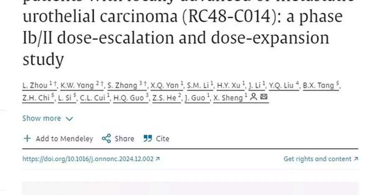 Published in Annals of Oncology: Disitamab Vedotin Combined with PD-1 Inhibitor is a Promising Treatment for Locally Advanced or Metastatic Urothelial Carcinoma