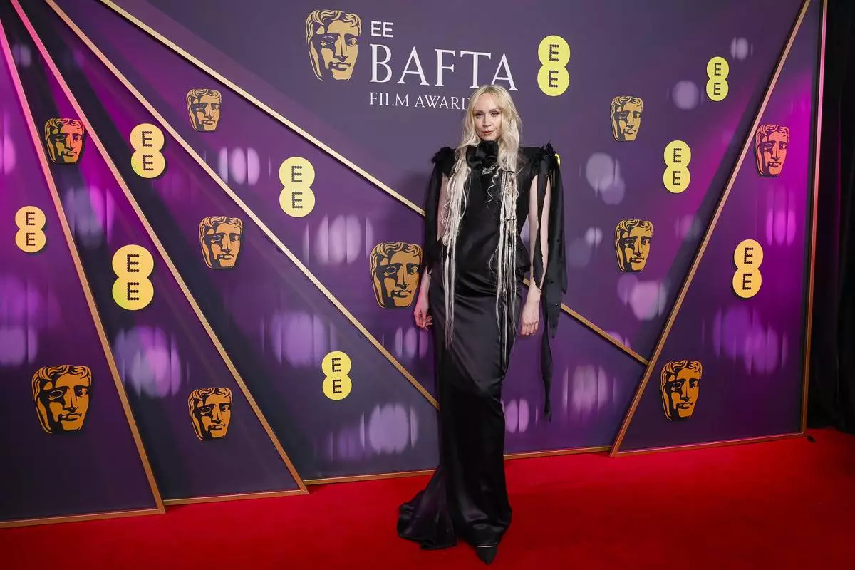 Gwendoline Christie poses for photographers upon arrival at the 78th British Academy Film Awards, BAFTA's, in London, Sunday, Feb. 16, 2025. (Photo by Joel C Ryan/Invision/AP)